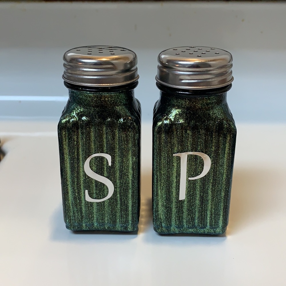 Iridescent Gold/Green Salt Pepper Shakers